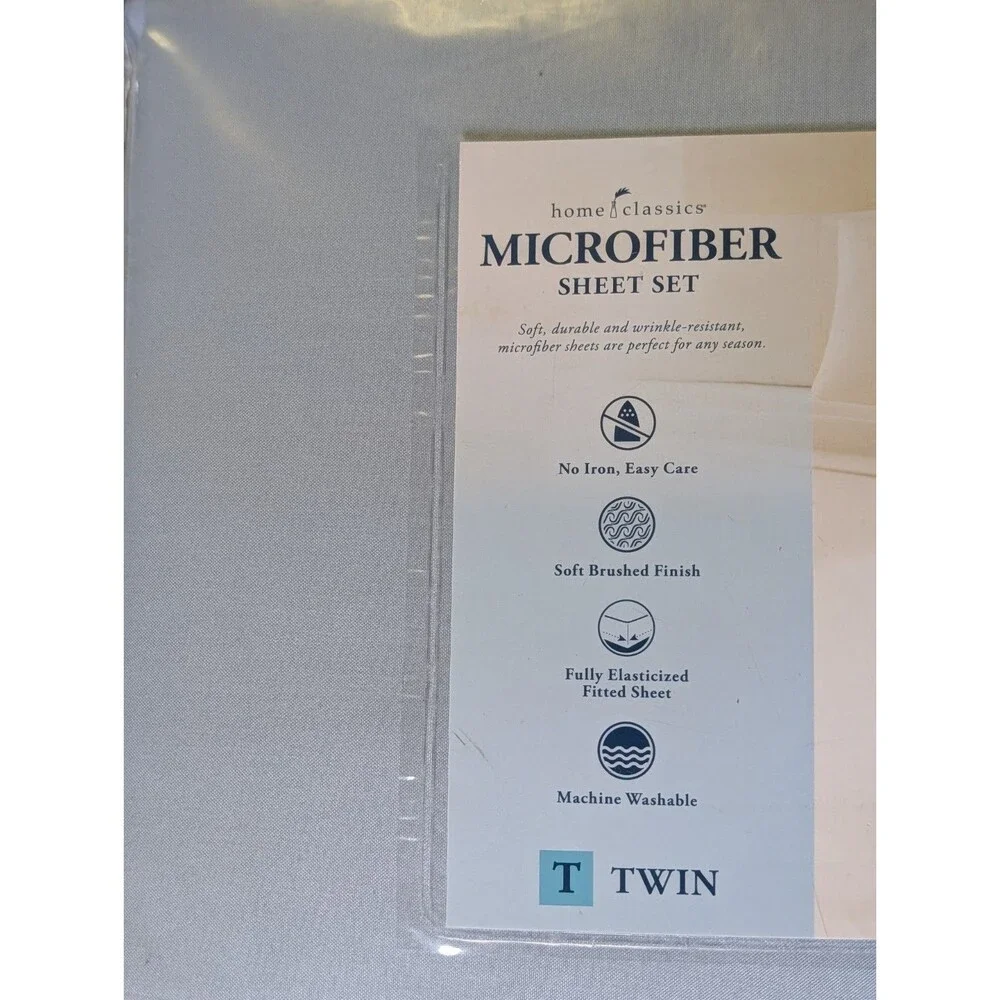 Home Classics Twin Microfiber Sheet Set Blue Solid Wrinkle-Resistant No Iron